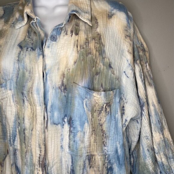 YFB Gauze Artsy Lagenlook Oversized Tie-Dye Button Up Women's Size S - Picture 3 of 8